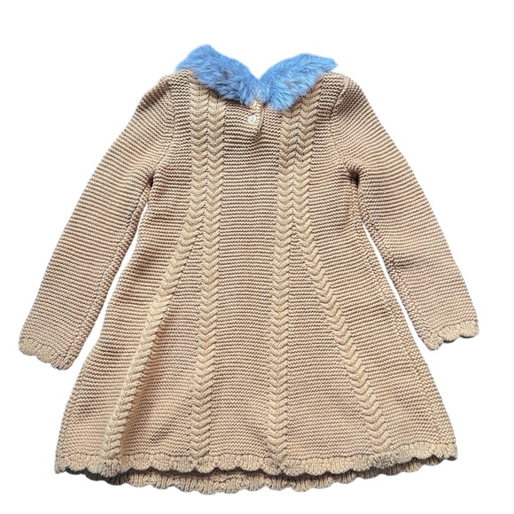 Christian Siriano Mustard Knit Long Sleeve Dress Faux Fur Collar Size 24 Months - Picture 9 of 9